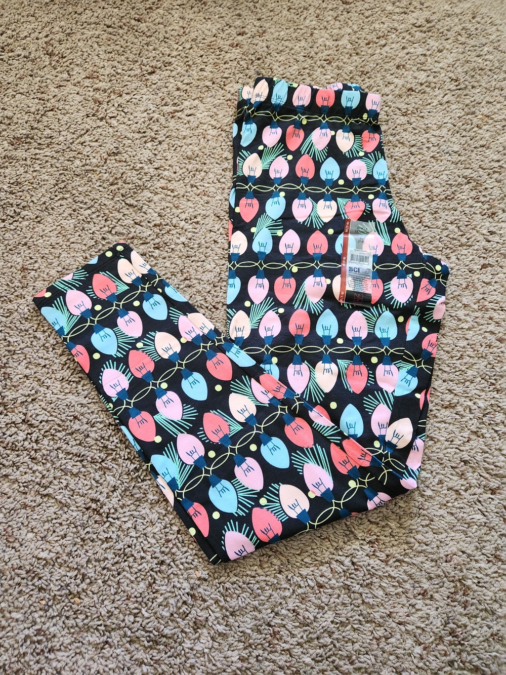 No Boundaries Girls Black Holiday Light Print Leggings Size M(7/9)